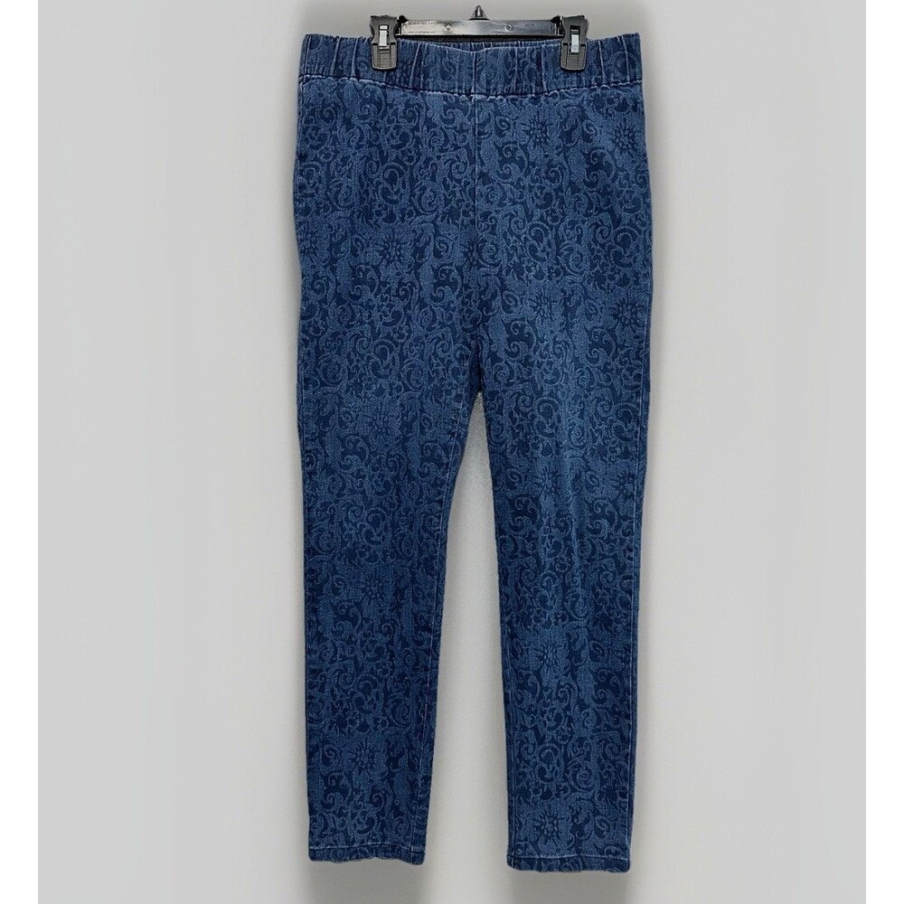 Soft Surroundings  Pull-on Jeans Paisley Medium Wide Band High Waist Taper Leg